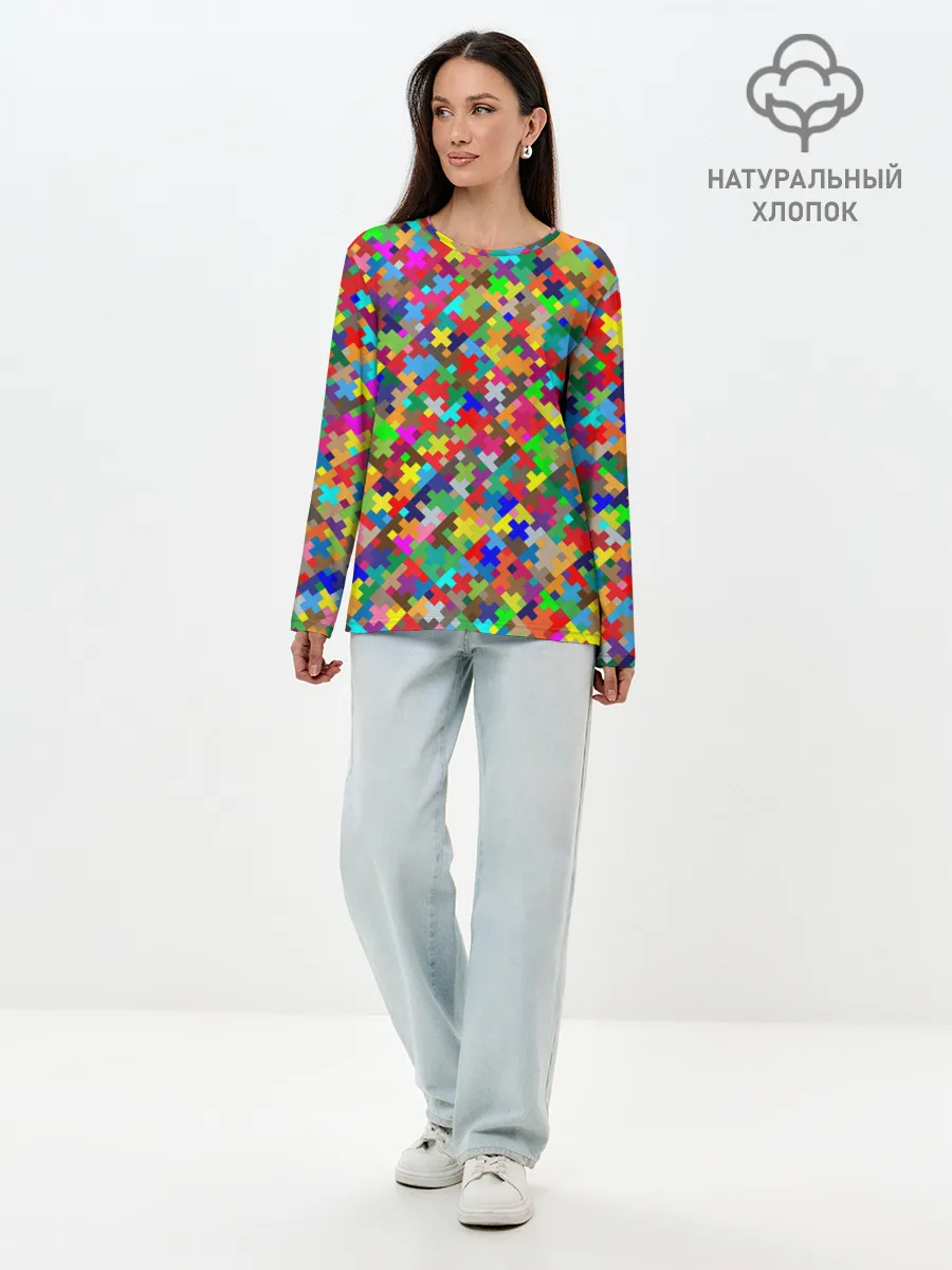 Лонгслив женский. Хлопок / РАЗНОЦВЕТНЫЙ ПАЗЛ