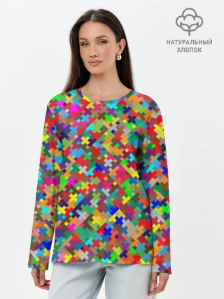 Лонгслив женский. Хлопок / РАЗНОЦВЕТНЫЙ ПАЗЛ