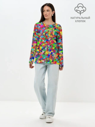 Лонгслив женский. Хлопок / РАЗНОЦВЕТНЫЙ ПАЗЛ