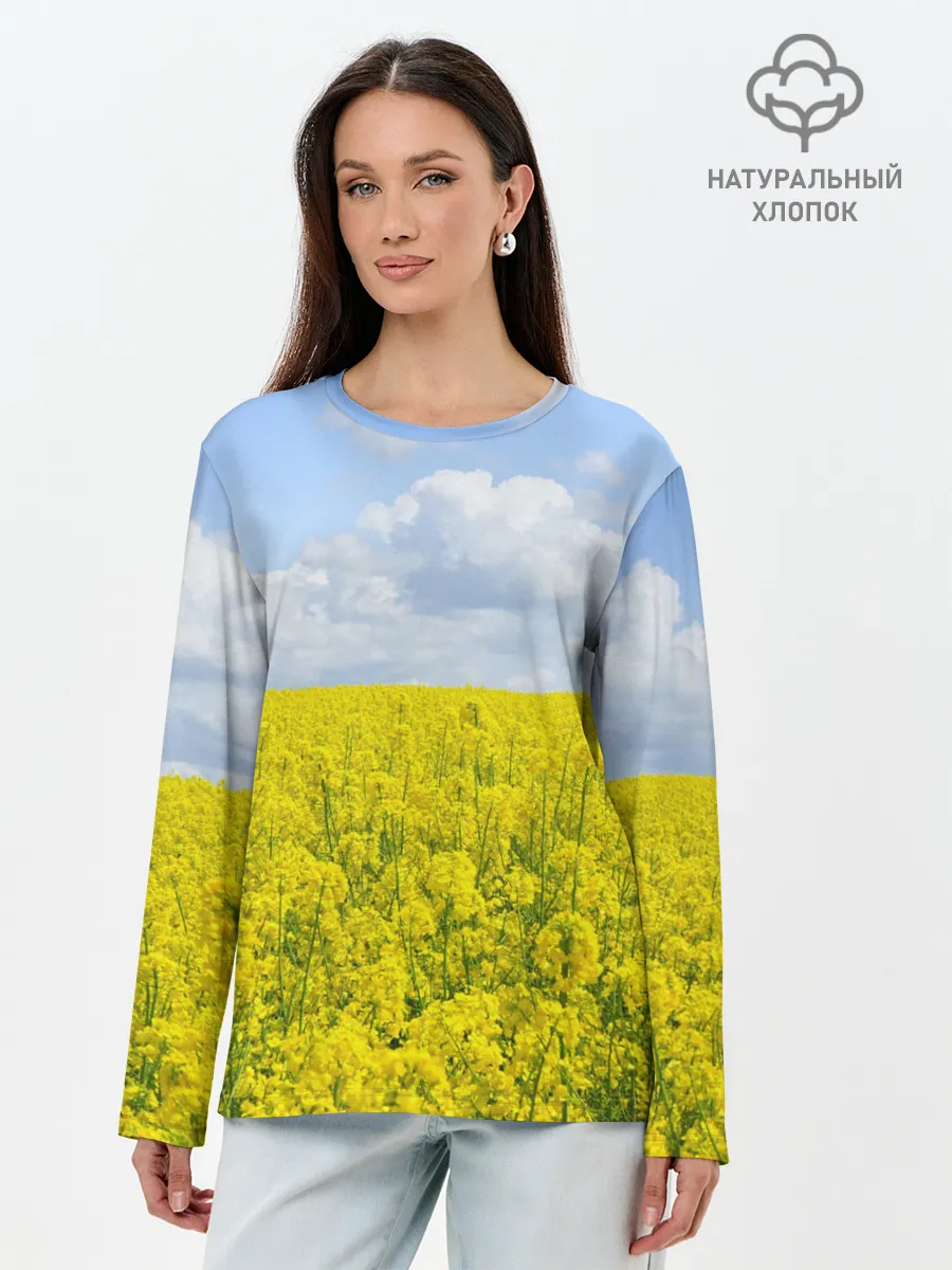 Лонгслив женский. Хлопок / Желтый цвет весны