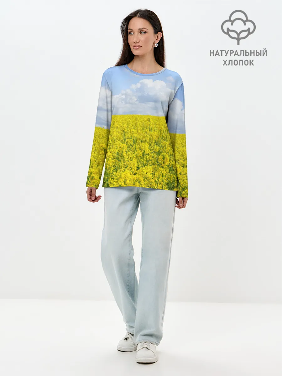 Лонгслив женский. Хлопок / Желтый цвет весны