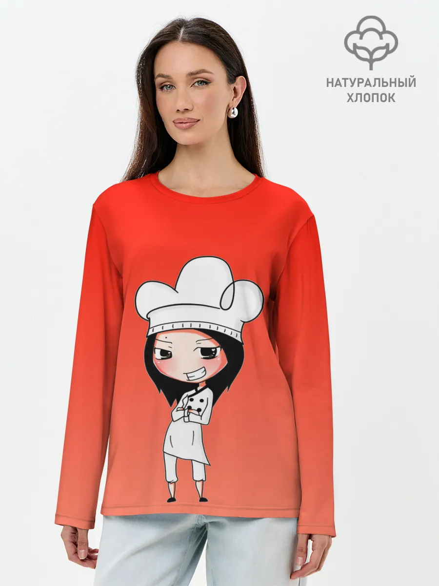 Лонгслив женский. Хлопок / Повар девушка манга