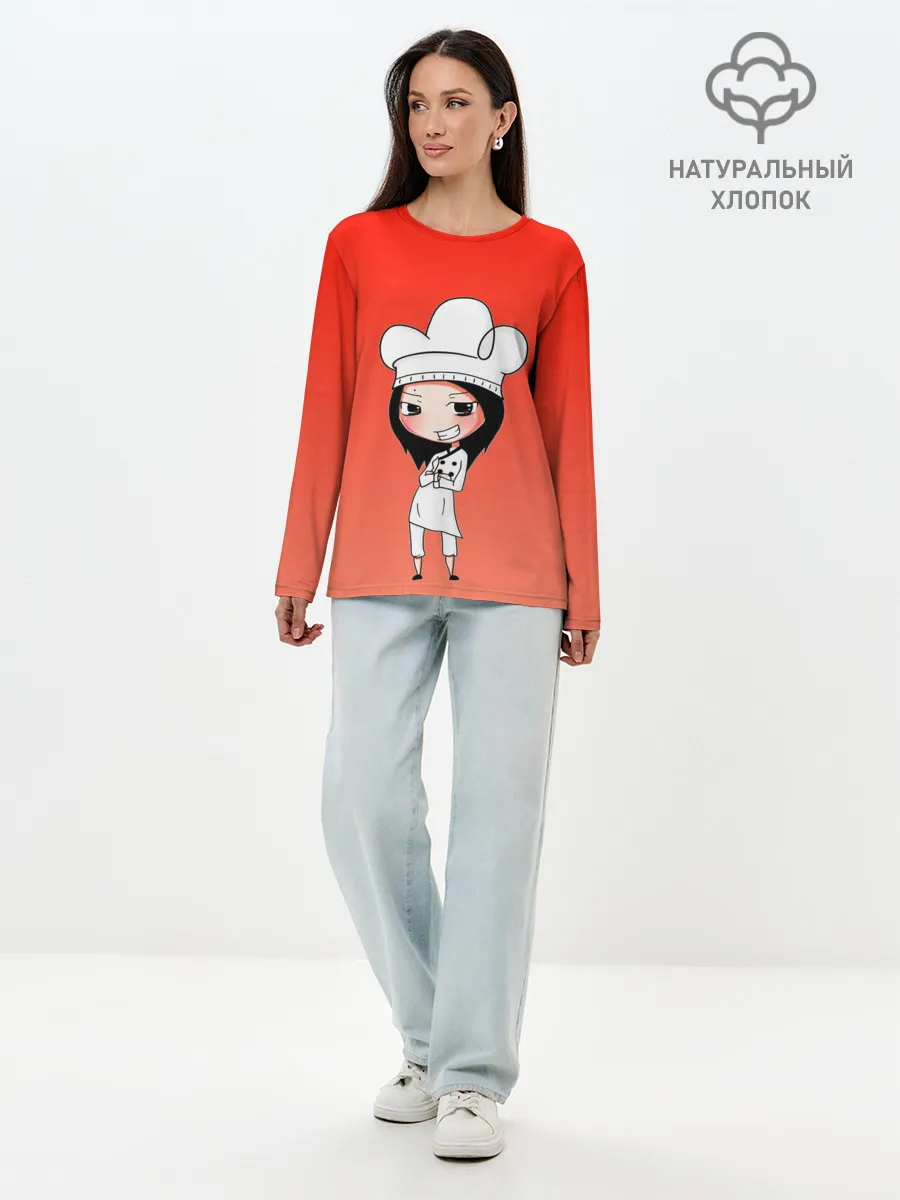 Лонгслив женский. Хлопок / Повар девушка манга