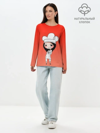 Лонгслив женский. Хлопок / Повар девушка манга