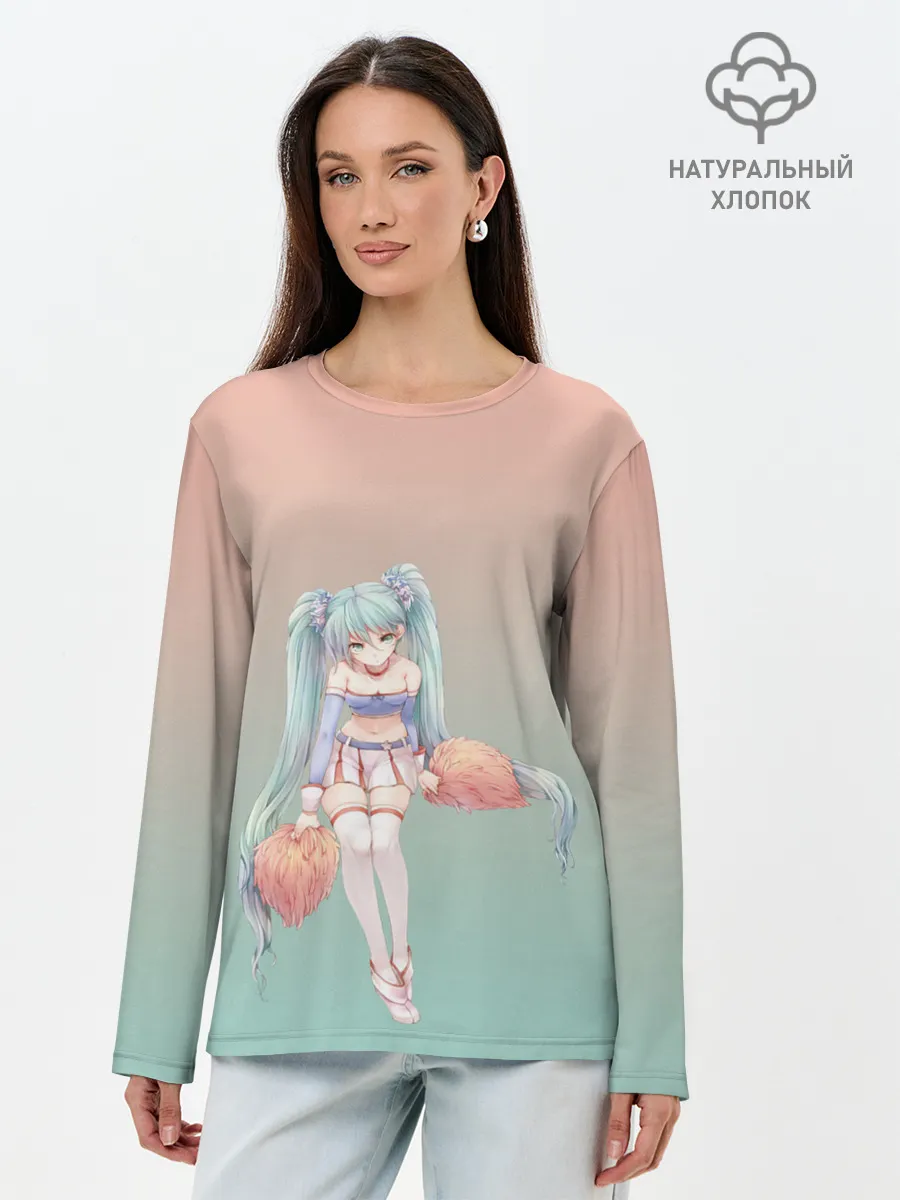 Лонгслив женский. Хлопок / Чирлидерша с помпонами