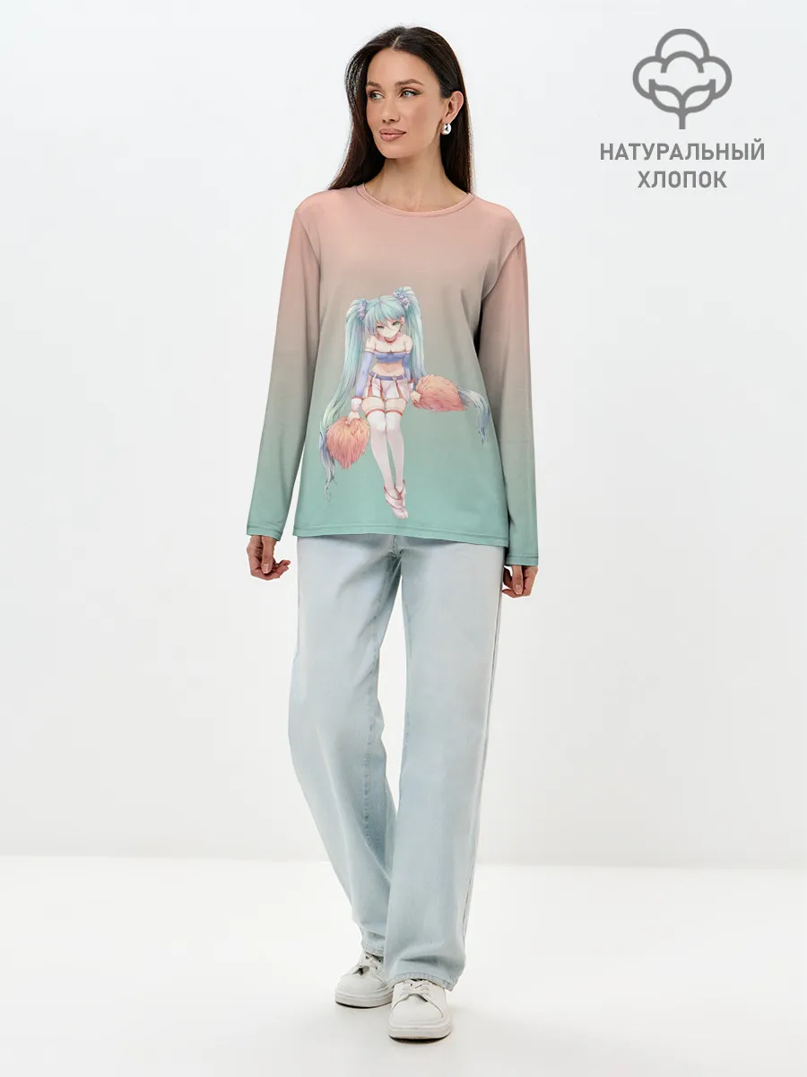 Лонгслив женский. Хлопок / Чирлидерша с помпонами