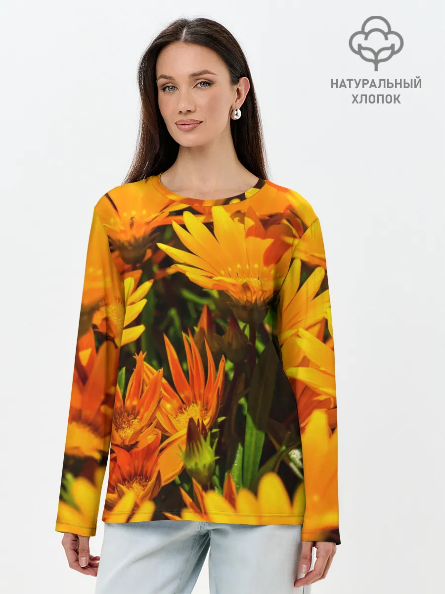 Лонгслив женский. Хлопок / Желтый цвет весны
