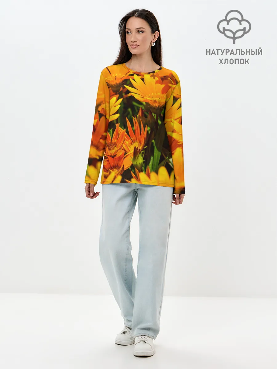 Лонгслив женский. Хлопок / Желтый цвет весны