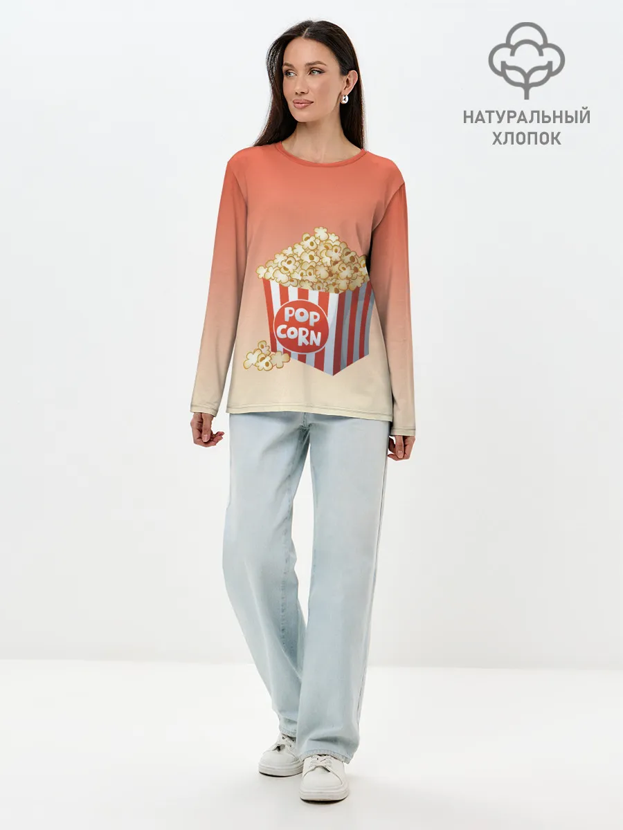 Лонгслив женский. Хлопок / попкорн рисунок