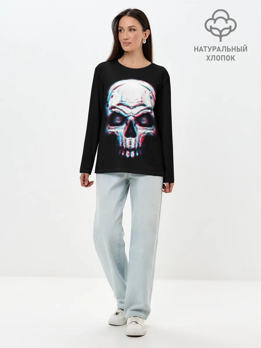 Лонгслив женский. Хлопок / Glitch Skull