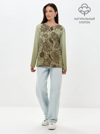 Лонгслив женский. Хлопок / чехол дудлинг цветы