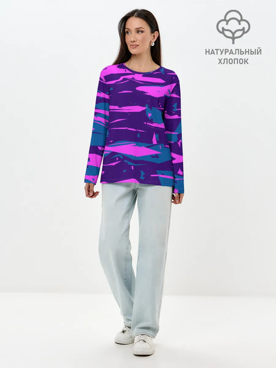 Лонгслив женский. Хлопок / CYBERSTYLE NEON CAMOUFLAGE