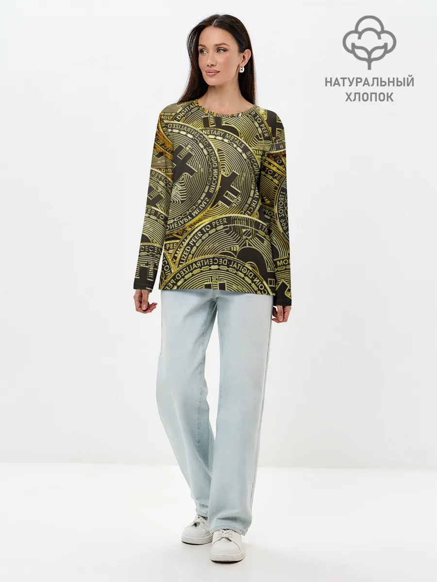 Лонгслив женский. Хлопок / БИТКОИНЫ МОНЕТЫ