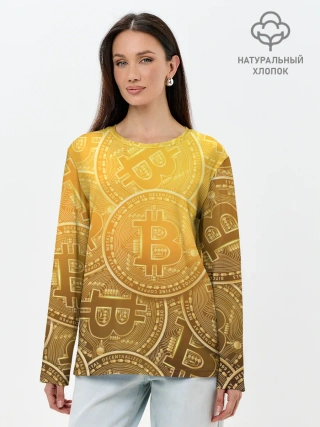 Лонгслив женский. Хлопок / БИТКОИН МОНЕТЫ