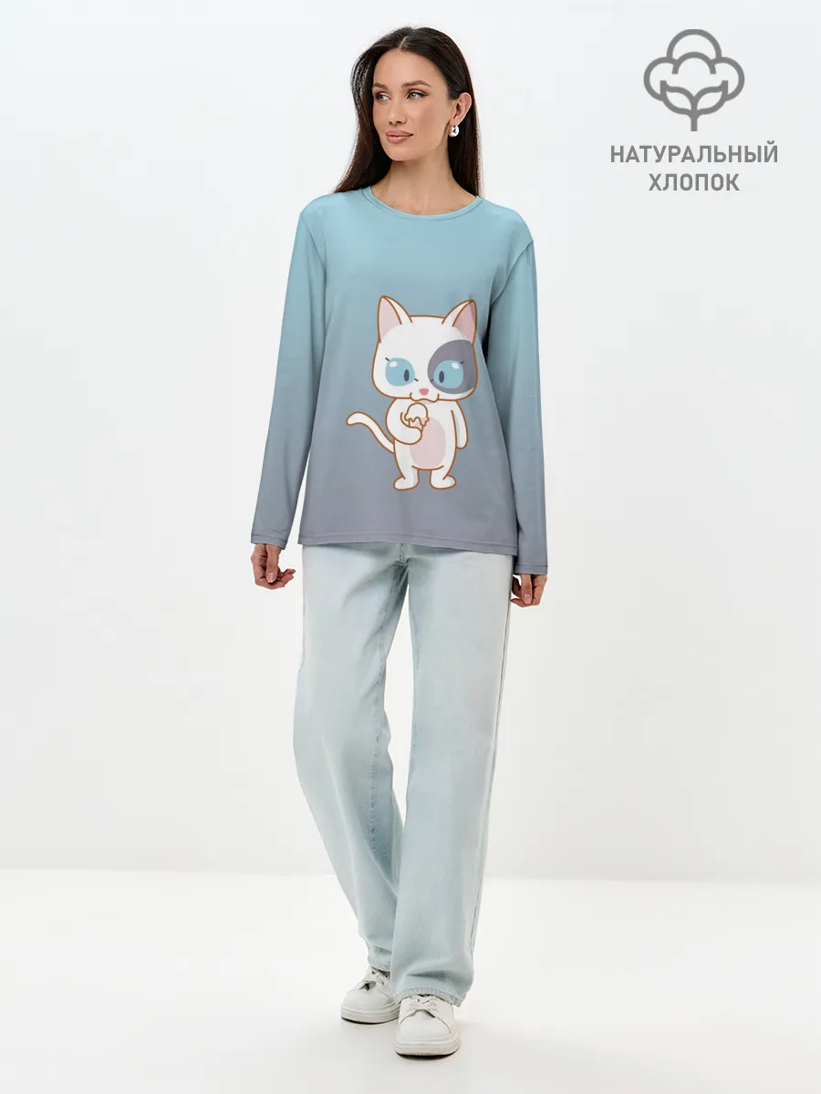 Лонгслив женский. Хлопок / кот с мороженкой