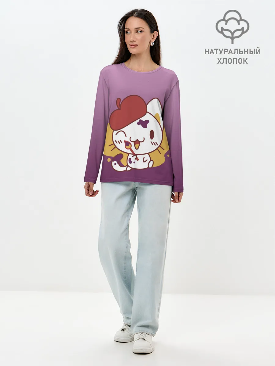 Лонгслив женский. Хлопок / кот художник творец