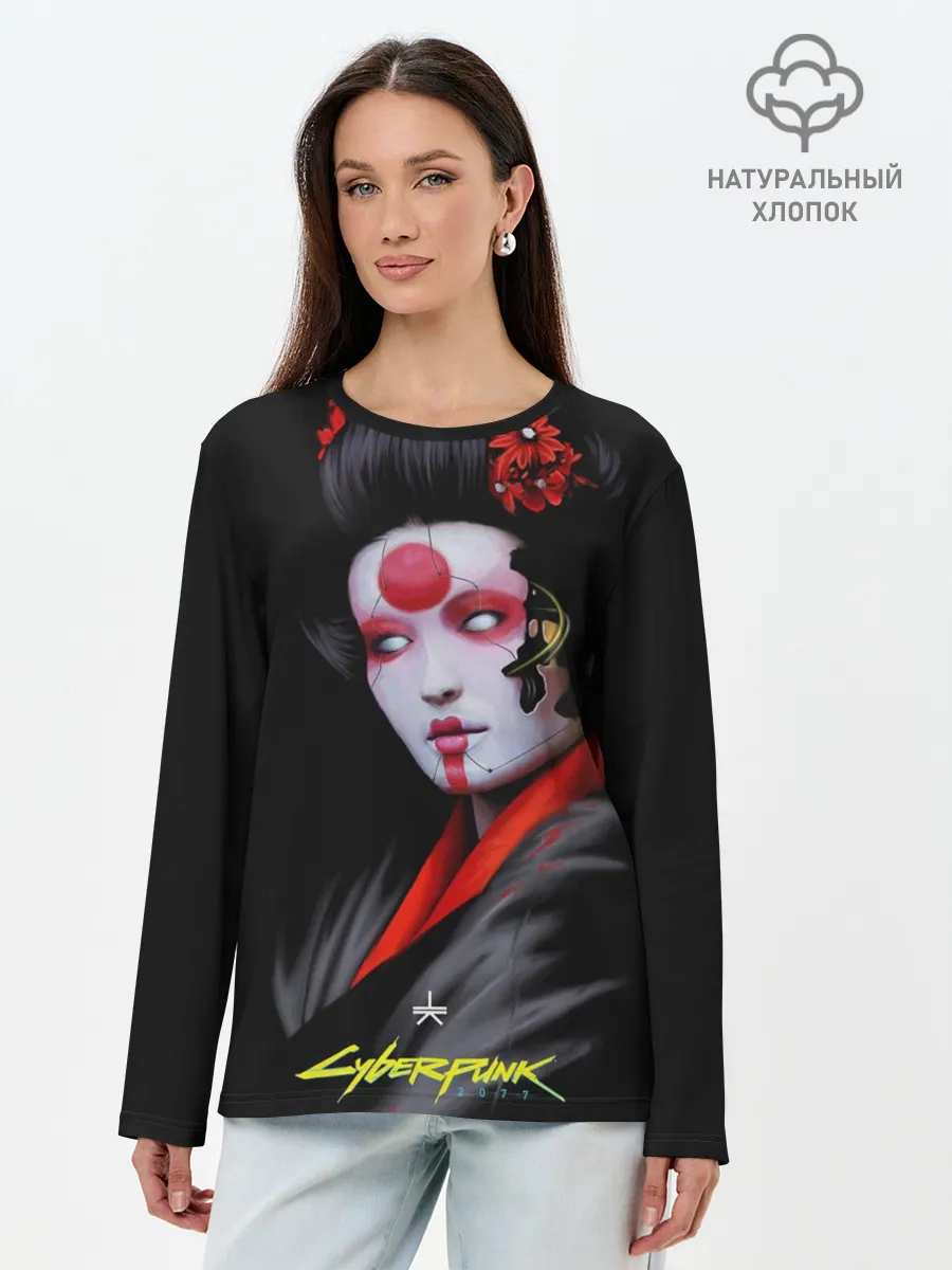 Лонгслив женский. Хлопок / Cyberpunk 2077 самурай