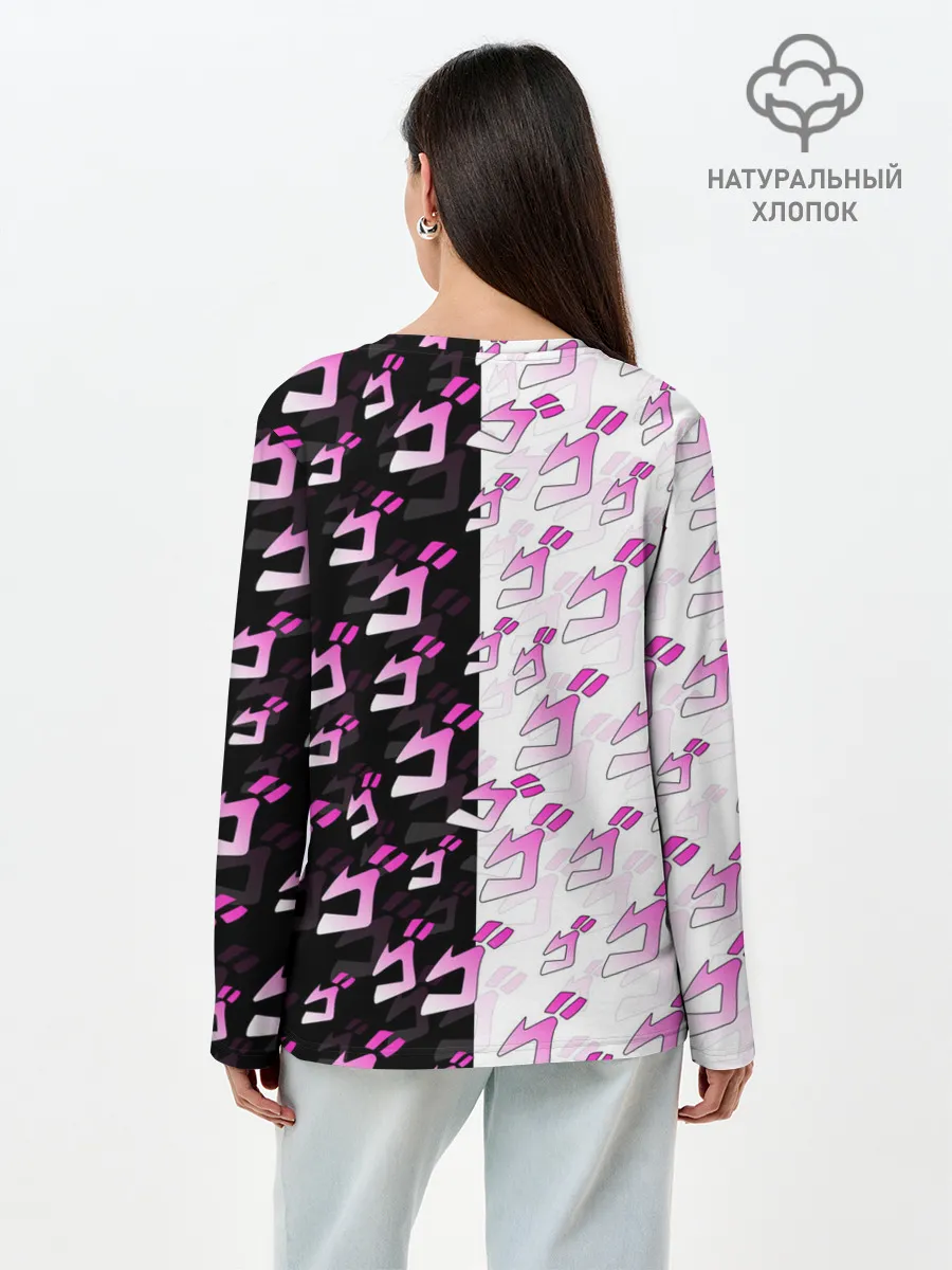 Лонгслив женский. Хлопок / Розовые джоджо на чернобелом
