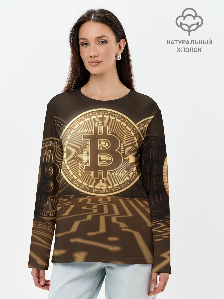 Лонгслив женский. Хлопок / Биткоин