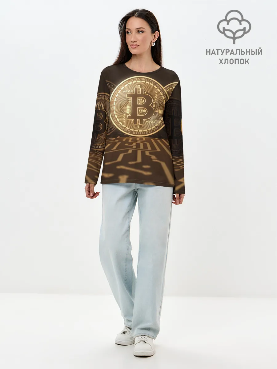 Лонгслив женский. Хлопок / Биткоин