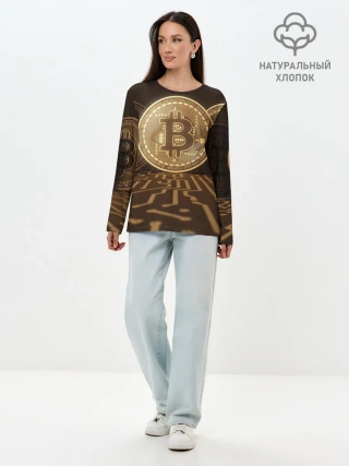 Лонгслив женский. Хлопок / Биткоин