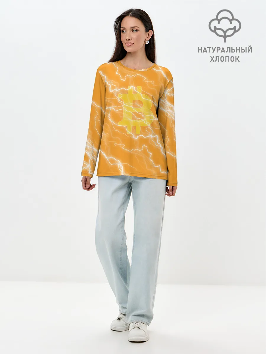 Лонгслив женский. Хлопок / Bitcoin