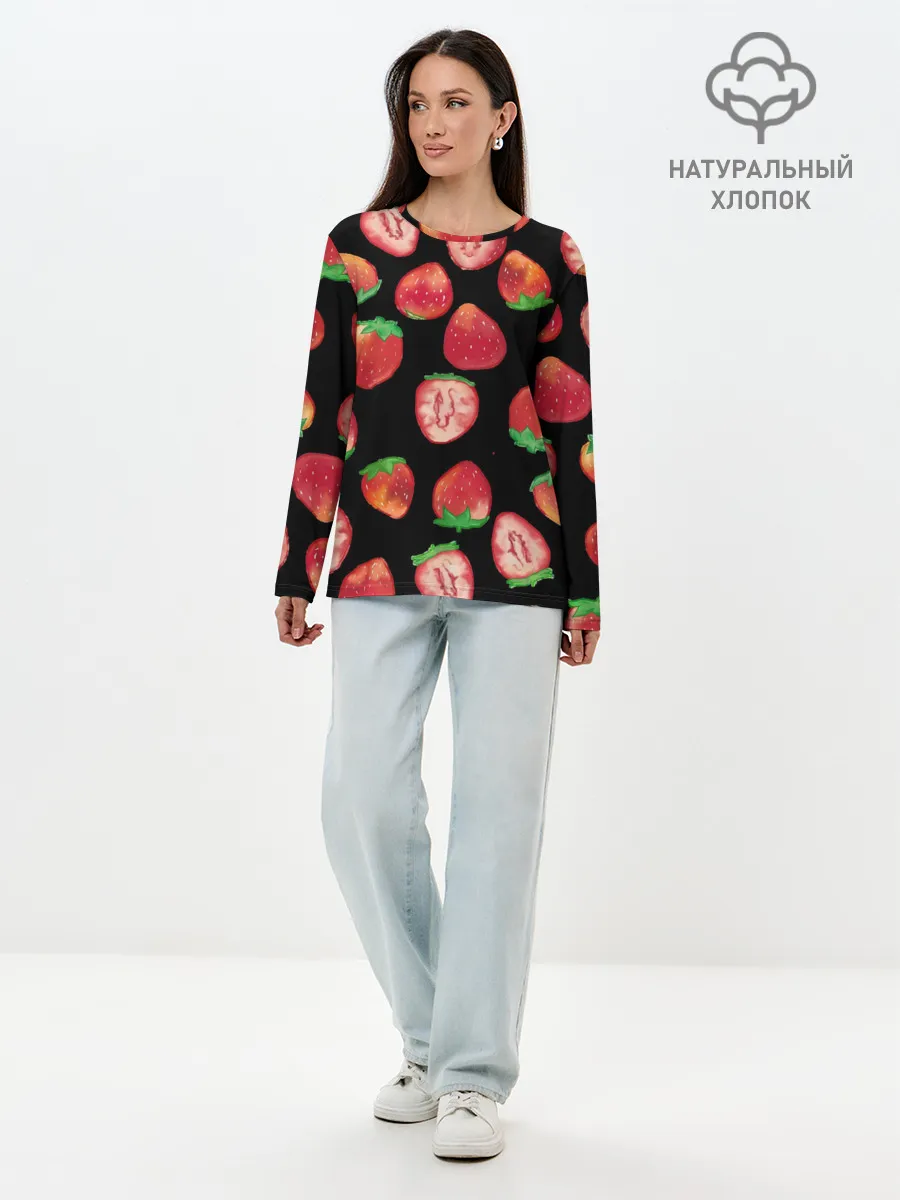 Лонгслив женский. Хлопок / Клубничка