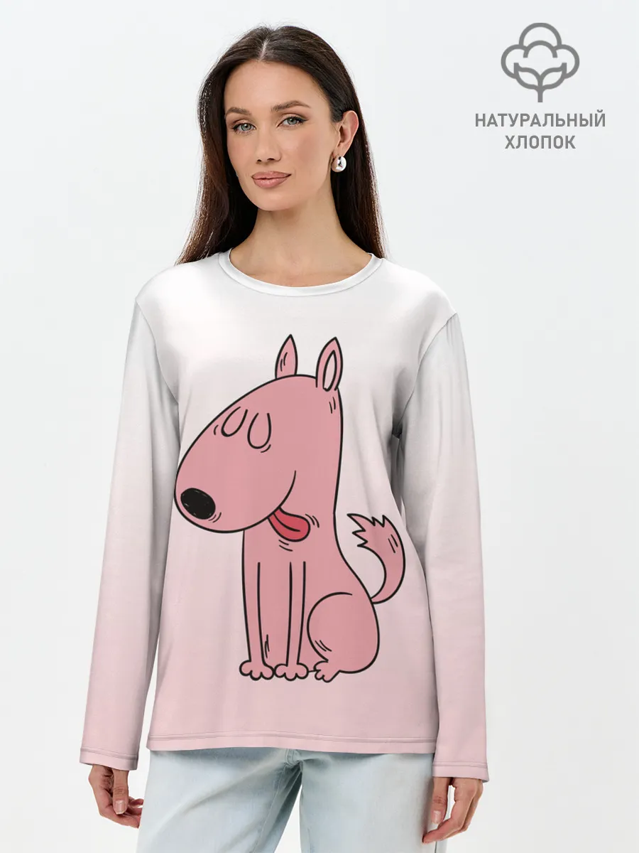 Лонгслив женский. Хлопок / мультяшный мопс