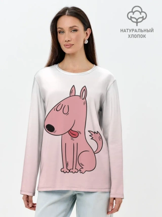 Лонгслив женский. Хлопок / мультяшный мопс