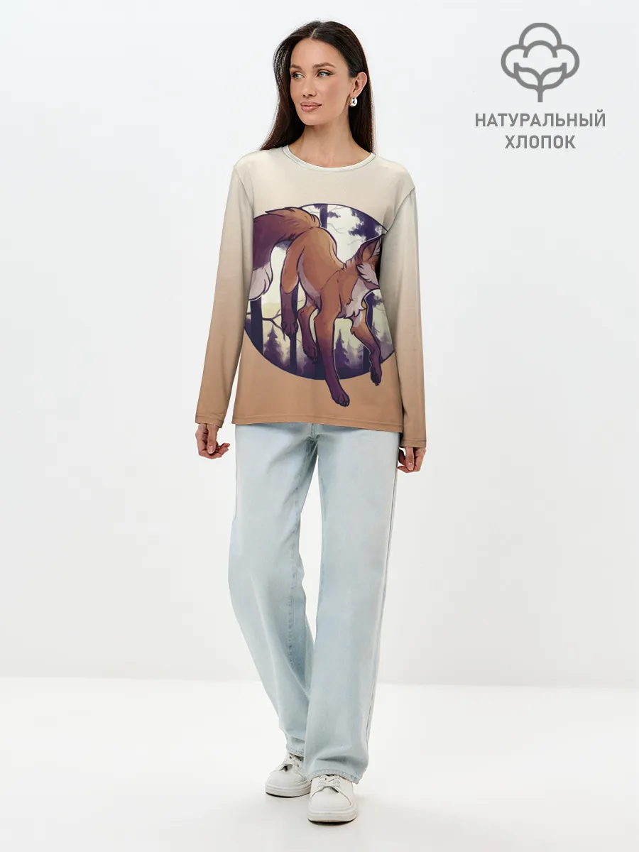 Лонгслив женский. Хлопок / Лисица рисунок