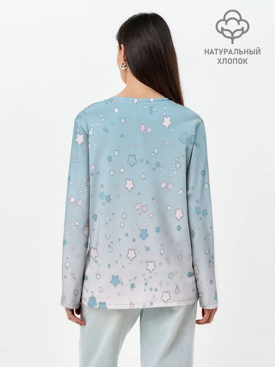 Лонгслив женский. Хлопок / милые звездочки узор
