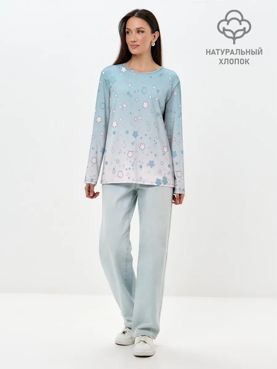 Лонгслив женский. Хлопок / милые звездочки узор