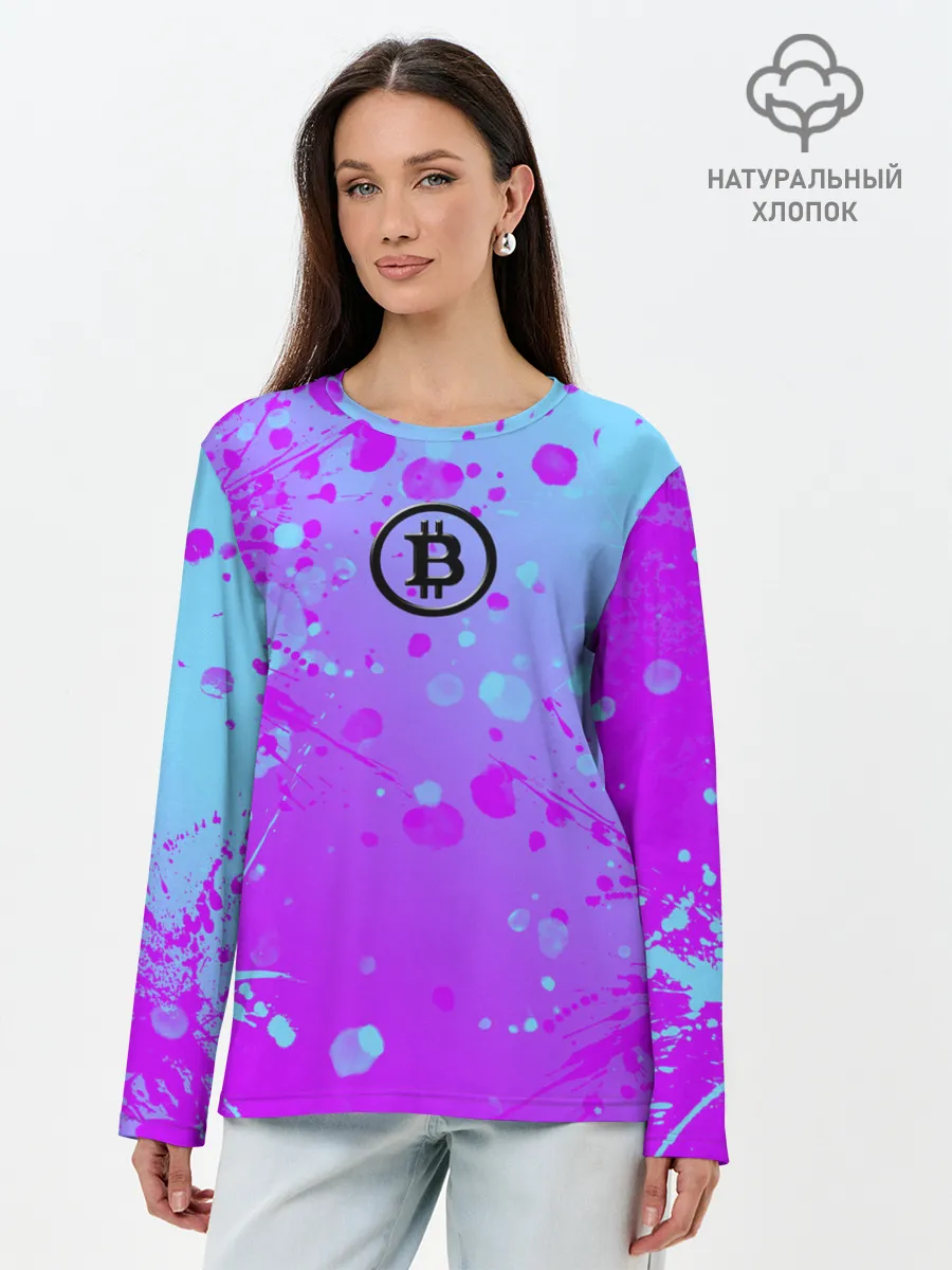 Лонгслив женский. Хлопок / Bitcoin