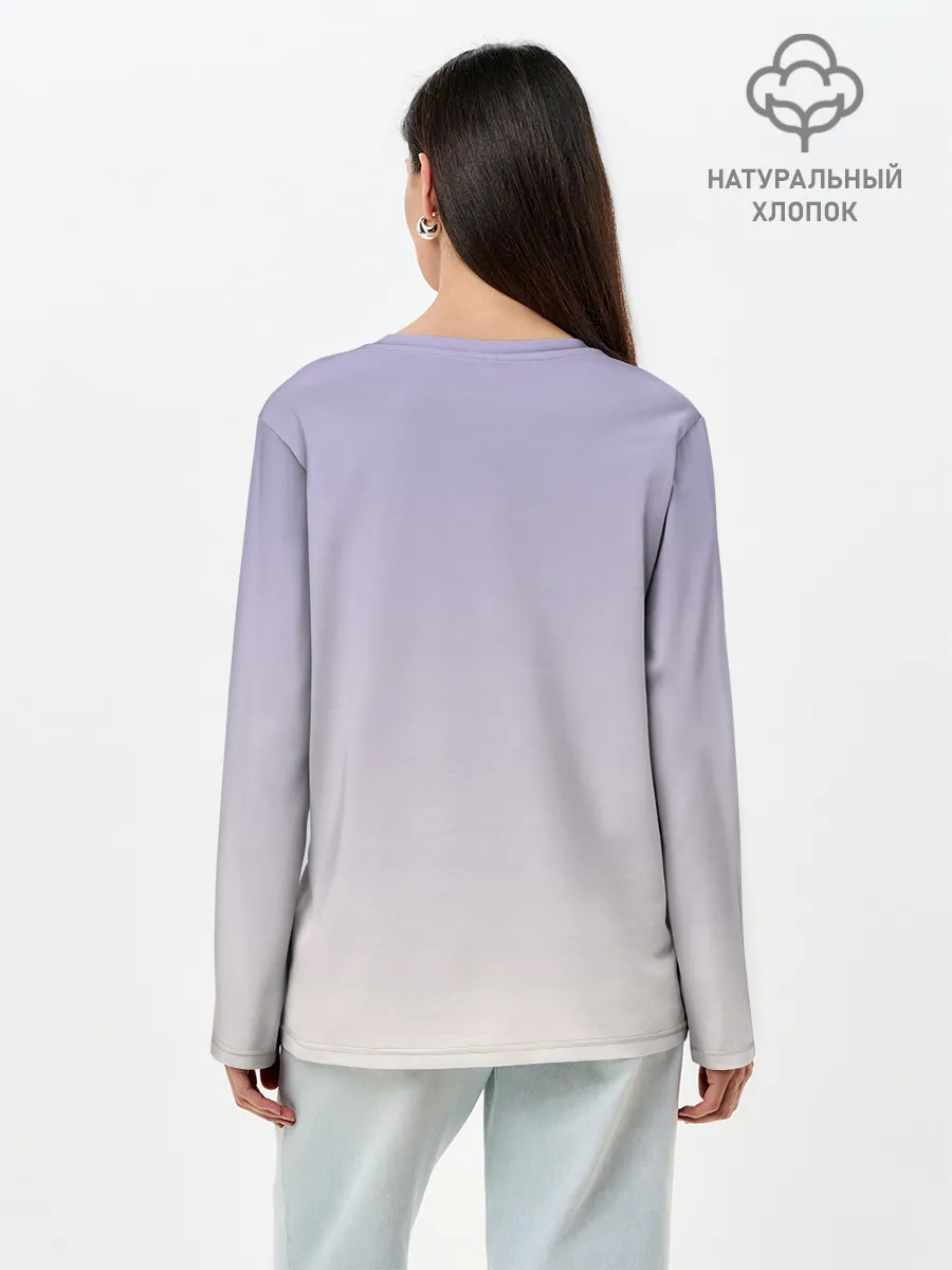 Лонгслив женский. Хлопок / единорожек на фиолетовом