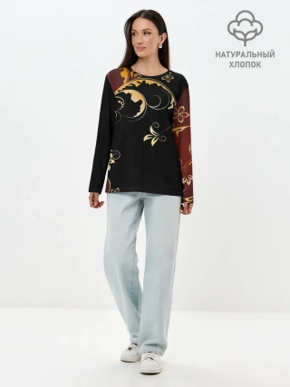 Лонгслив женский. Хлопок / Узор - Хохлома
