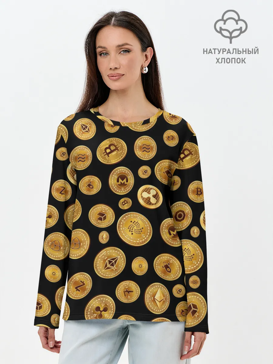 Лонгслив женский. Хлопок / CRYPTOCURRENCY | КРИПТОВАЛЮТА