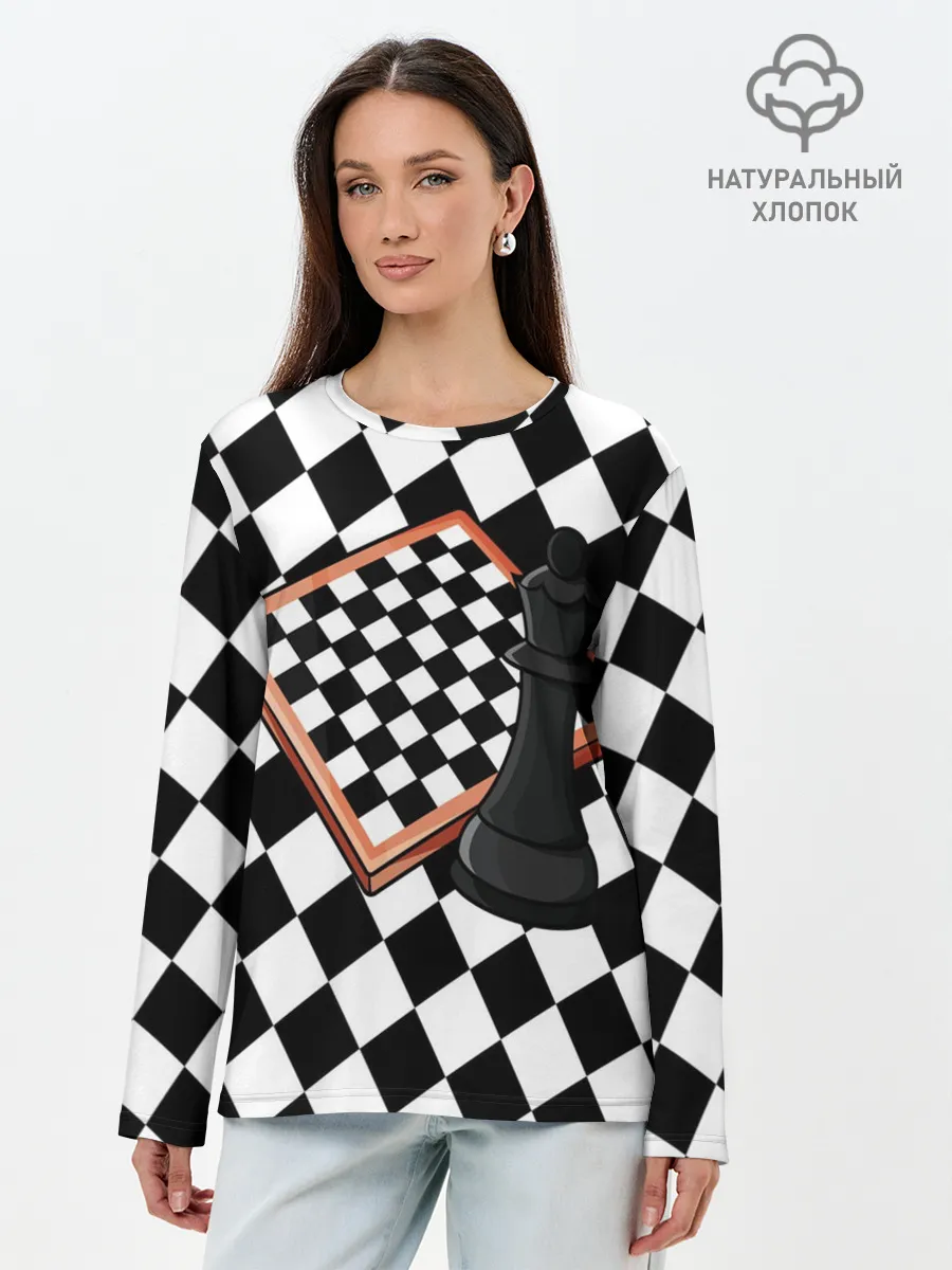 Лонгслив женский. Хлопок / Шахматы