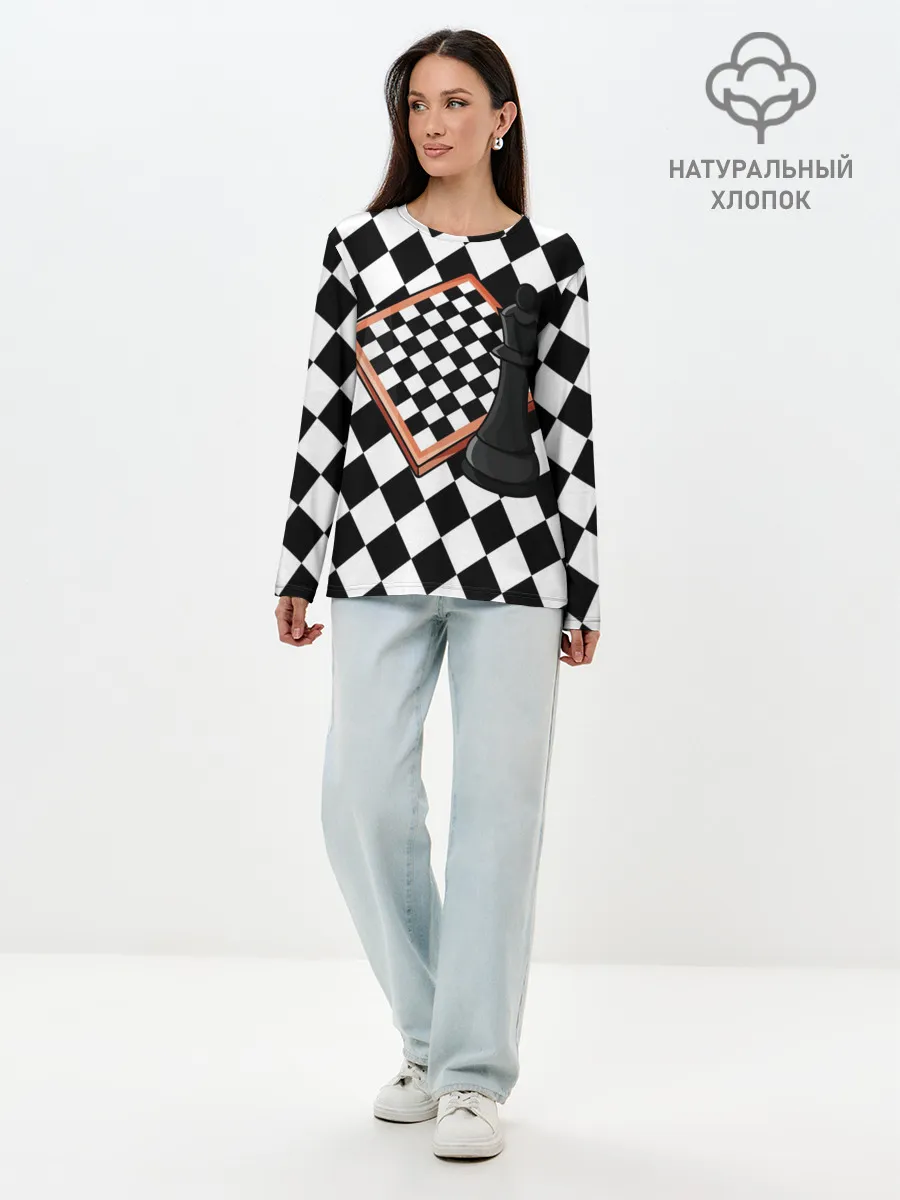 Лонгслив женский. Хлопок / Шахматы