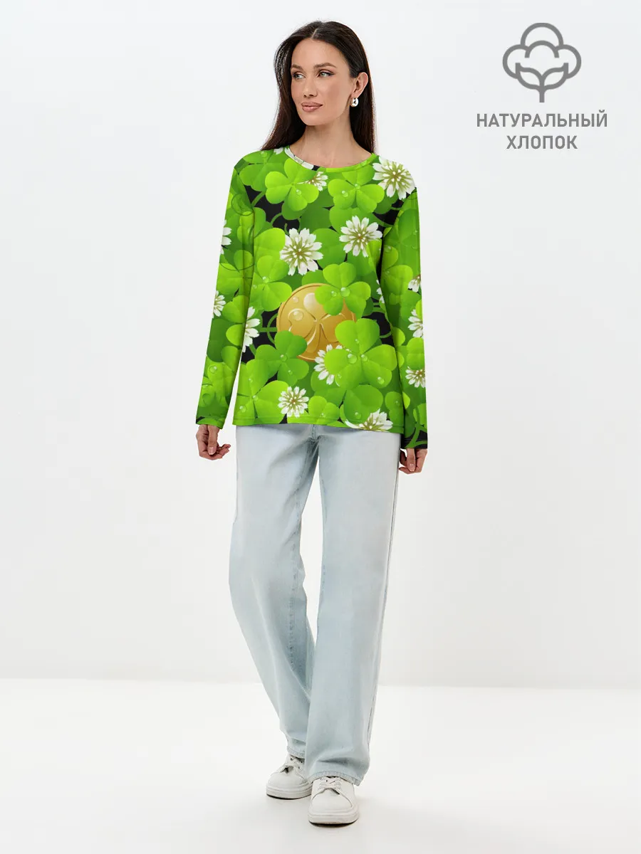 Лонгслив женский. Хлопок / Ирландский Клевер и Монетка