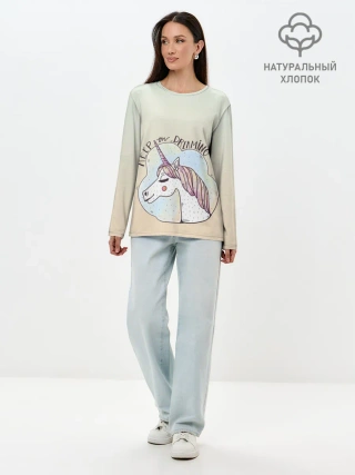 Лонгслив женский. Хлопок / мечтай единорог