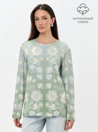 Лонгслив женский. Хлопок / цветочный узор