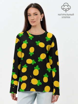 Лонгслив женский. Хлопок / Ананасы