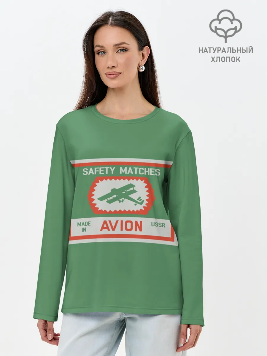 Лонгслив женский. Хлопок / Спички green