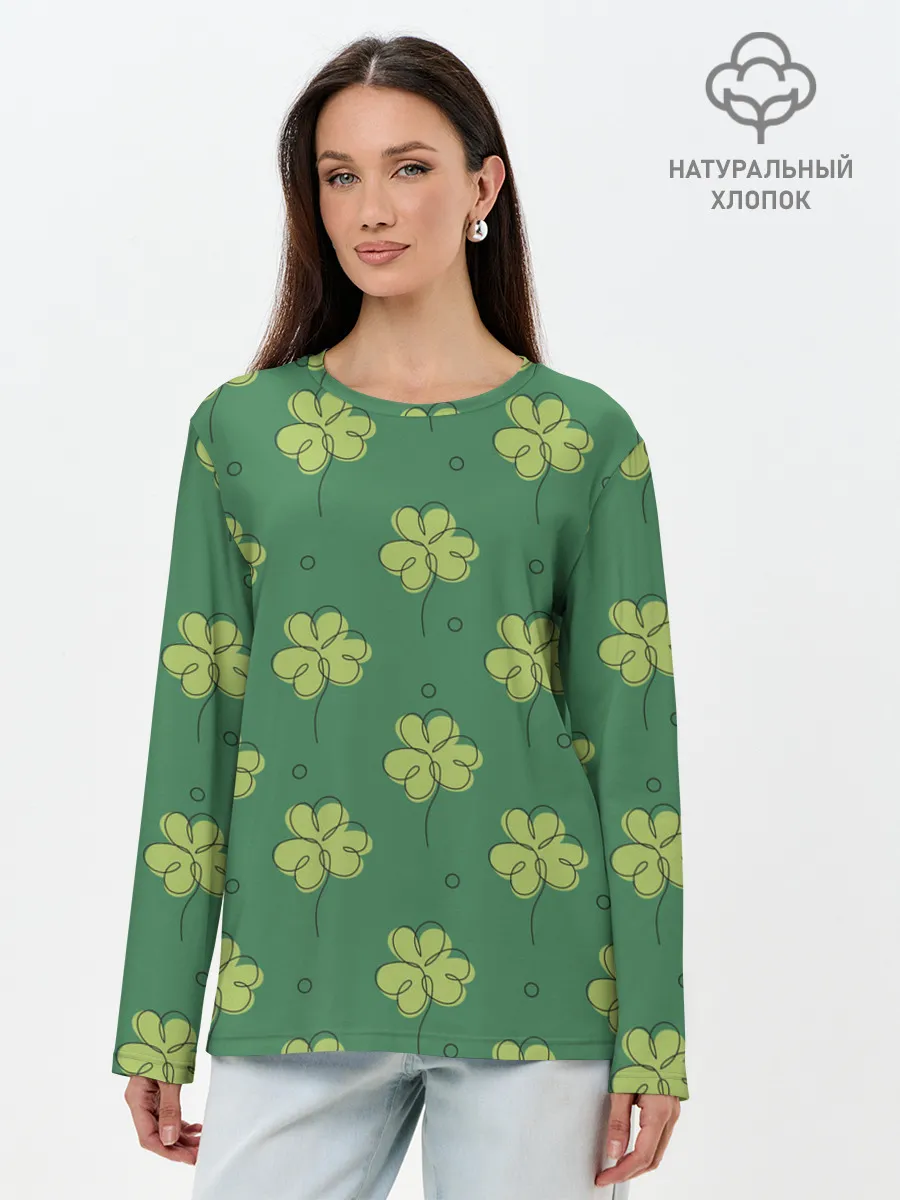 Лонгслив женский. Хлопок / Узор на День святого Патрика