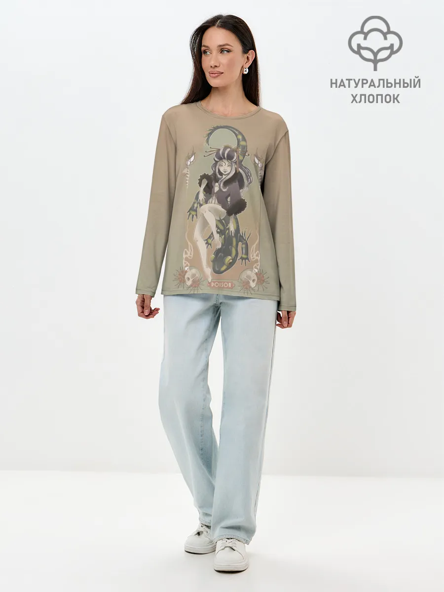 Лонгслив женский. Хлопок / Девушка ящерица