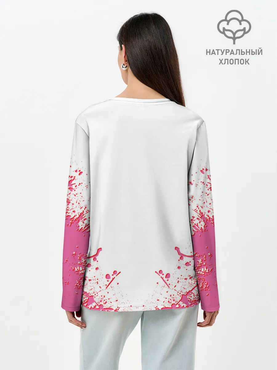 Лонгслив женский. Хлопок / Лого джоджо розовые брызги