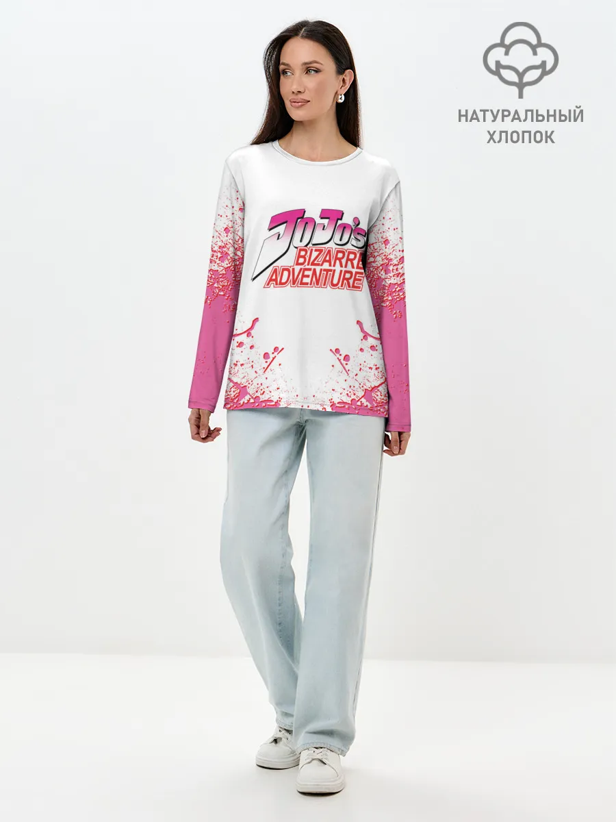 Лонгслив женский. Хлопок / Лого джоджо розовые брызги