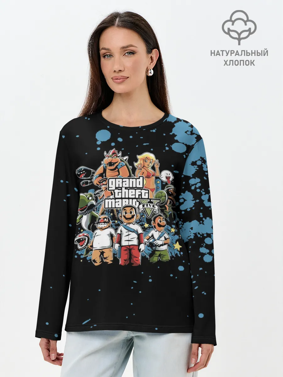 Лонгслив женский. Хлопок / Grand Theft Mario V