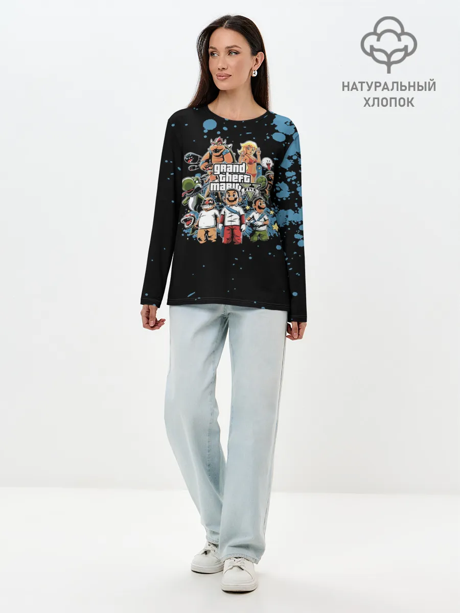 Лонгслив женский. Хлопок / Grand Theft Mario V