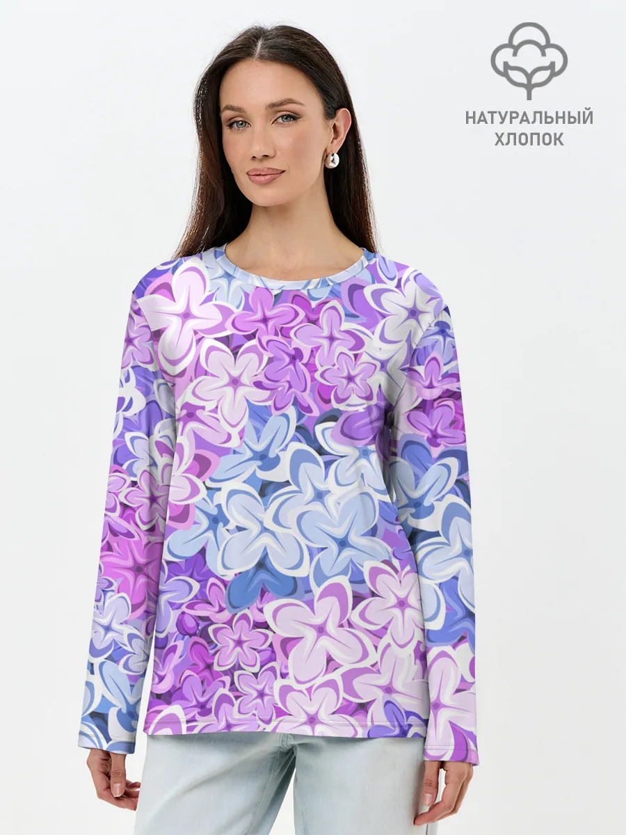 Лонгслив женский. Хлопок / СИРЕНЬ | ЦВЕТЫ | LILAC